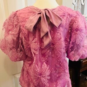 Cato lavender Puff Sleeve Tie back Blouse